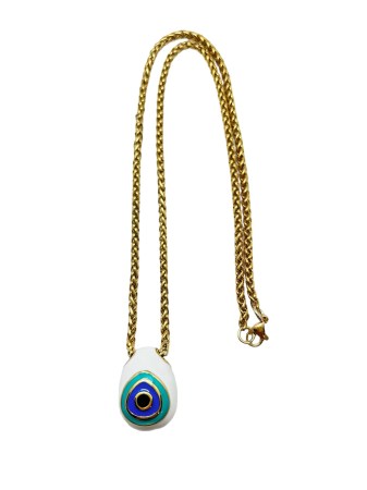 necklace steel chain gold and white mind green egg